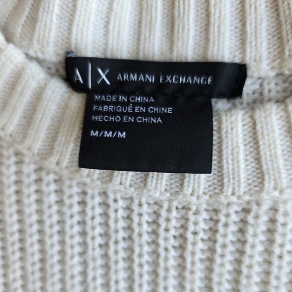 Armani Exchange Wool Blend Prep Strip Sweater Button-Accent Blue Cream - Picture 8 of 13
